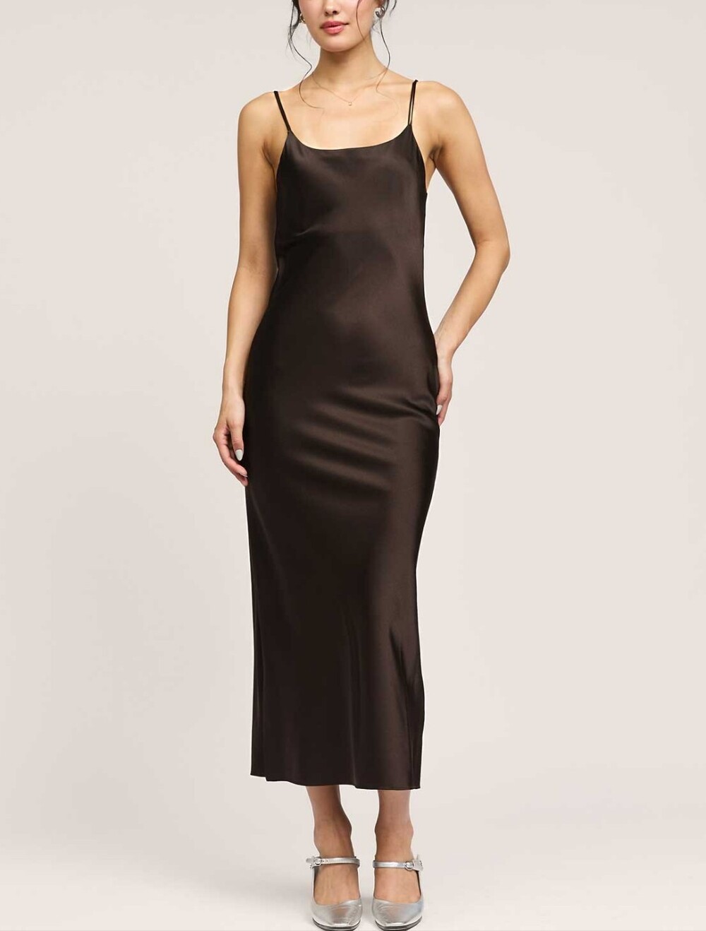 Current Air Chocolate Brown Silk Slip Dress